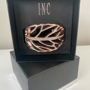 INC International Concepts Rose Gold Cuff Bracelet Leaves Leaf Rhinestones NEW
